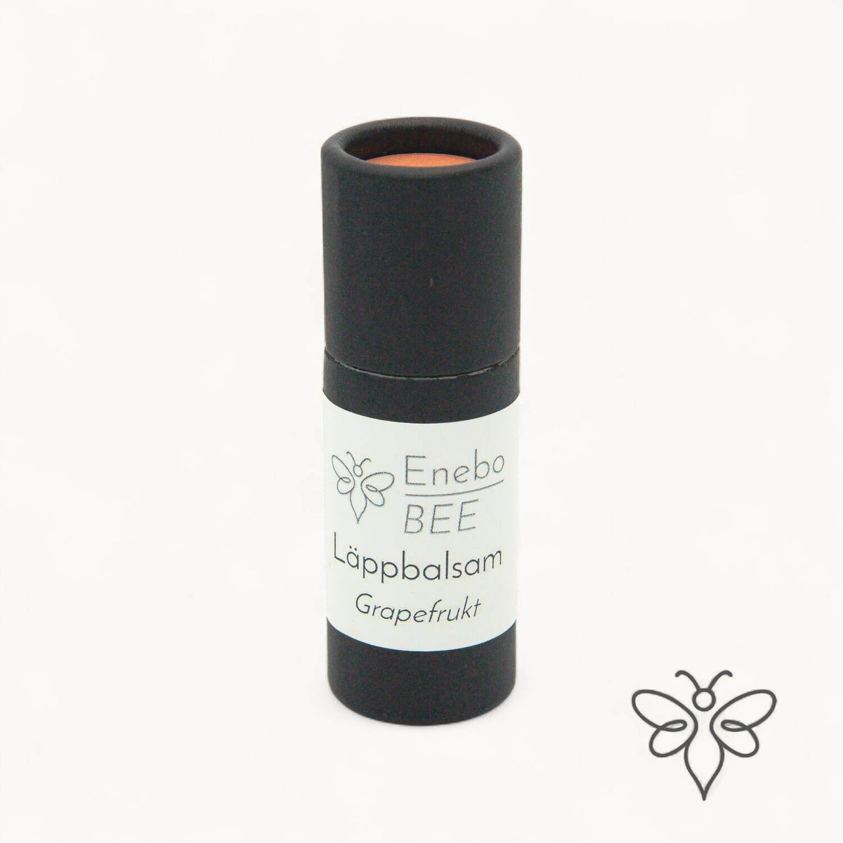 EneboBee läppbalsam Grapefrukt i svart pappstift – naturligt och handgjort.