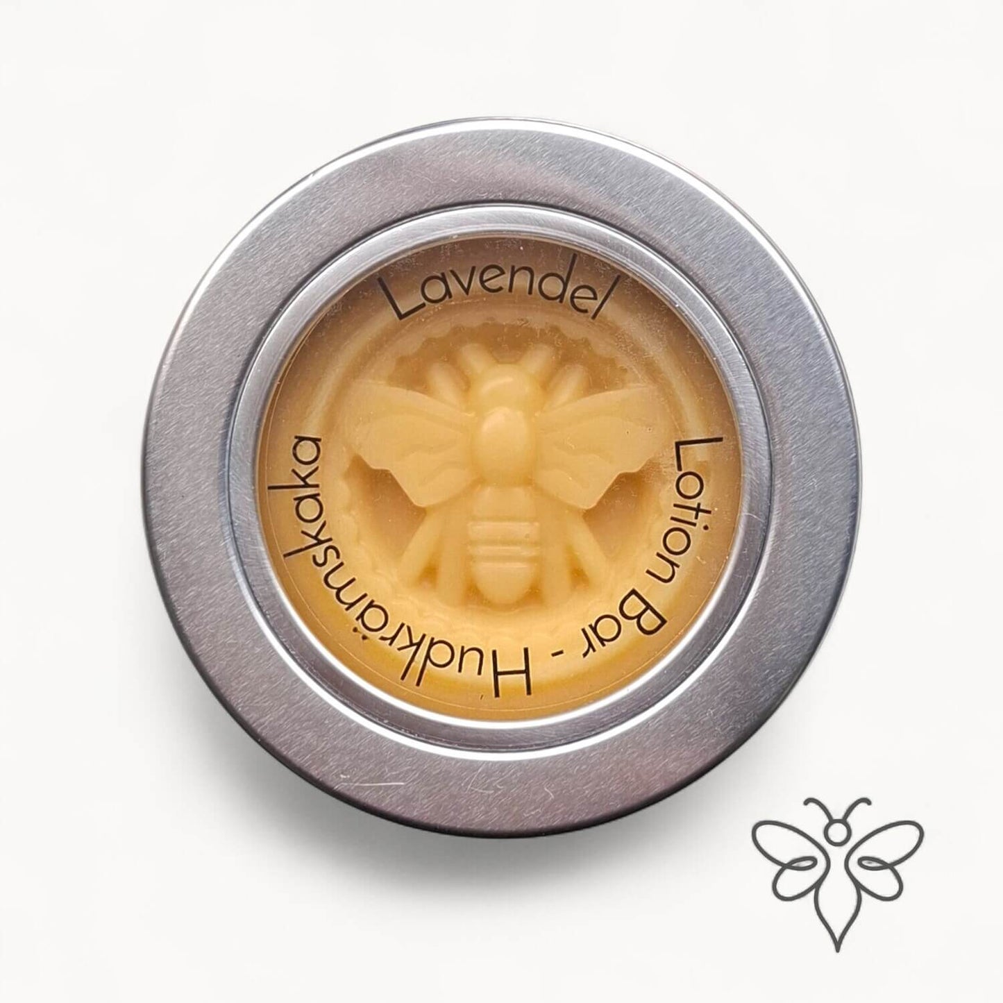 Stängd metallburk med EneboBee LotionBar – Lavendel.