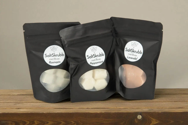 Saltskrubb - med - Bivax, framsida, svart förpackning