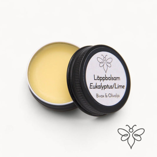 EneboBee läppbalsam Eukalyptus & Lime i svart metalldosa – naturligt och handgjort.