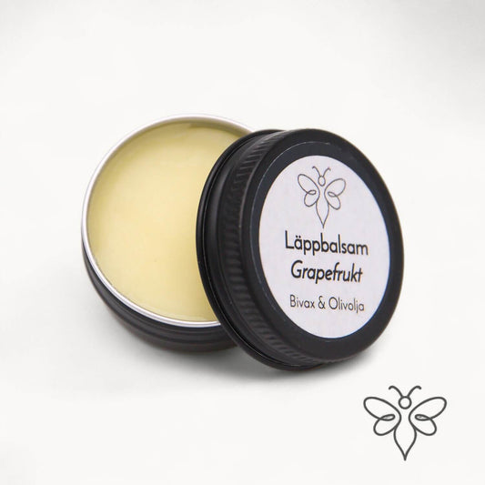 EneboBee läppbalsam Grapefrukt i svart metalldosa – naturligt och handgjort.