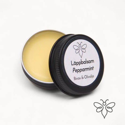 EneboBee läppbalsam Pepparmint i svart metalldosa – naturligt och handgjort.