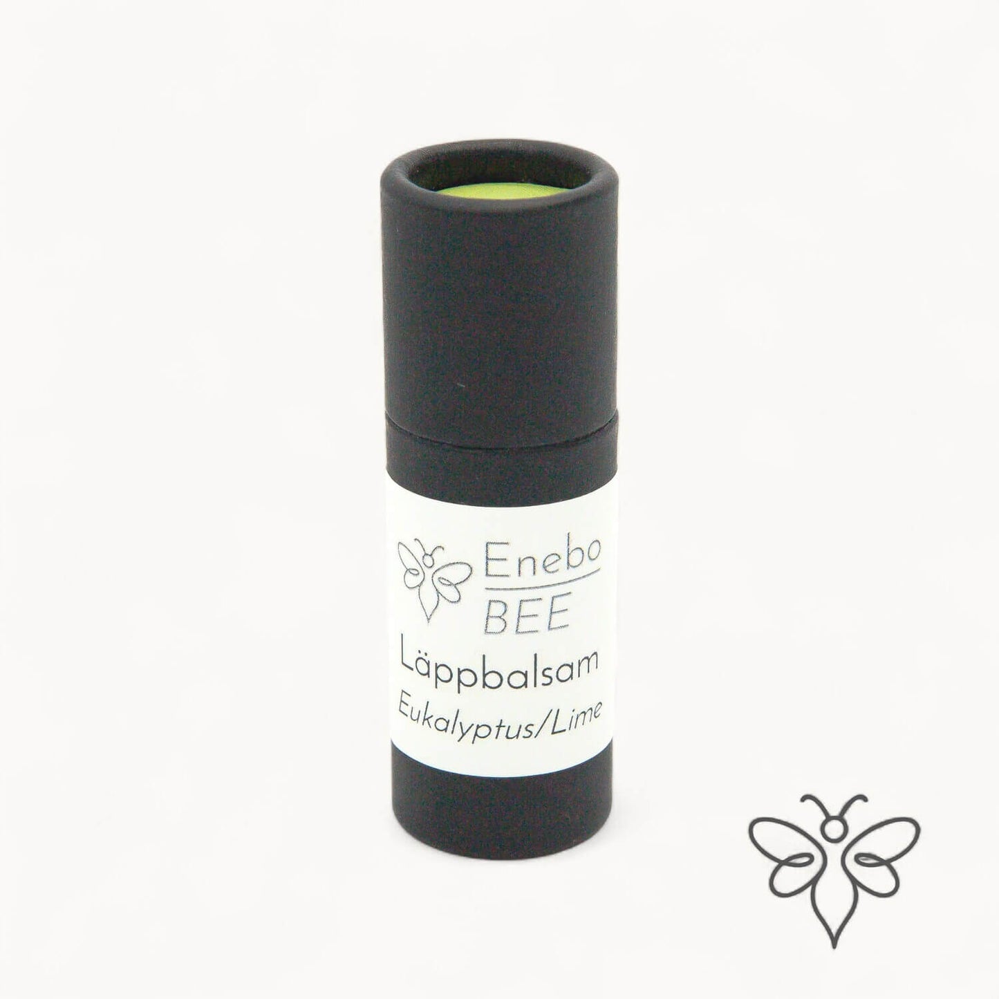 EneboBee läppbalsam Eukalyptus & Lime i svart pappstift – naturligt och handgjort.