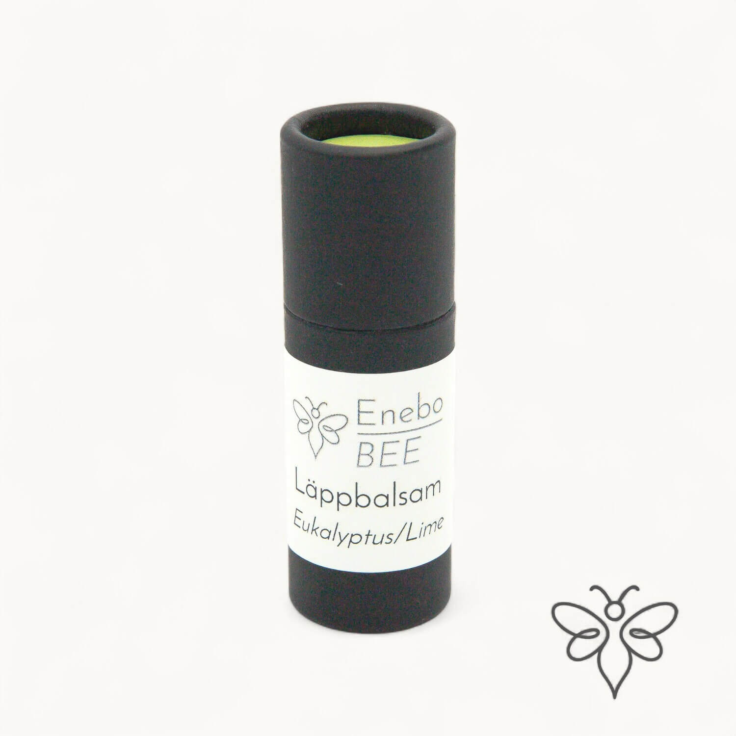 EneboBee läppbalsam Eukalyptus & Lime i svart pappstift – naturligt och handgjort.