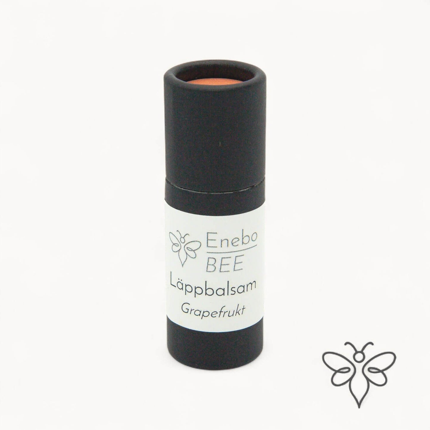 EneboBee läppbalsam Grapefrukt i svart pappstift – naturligt och handgjort.