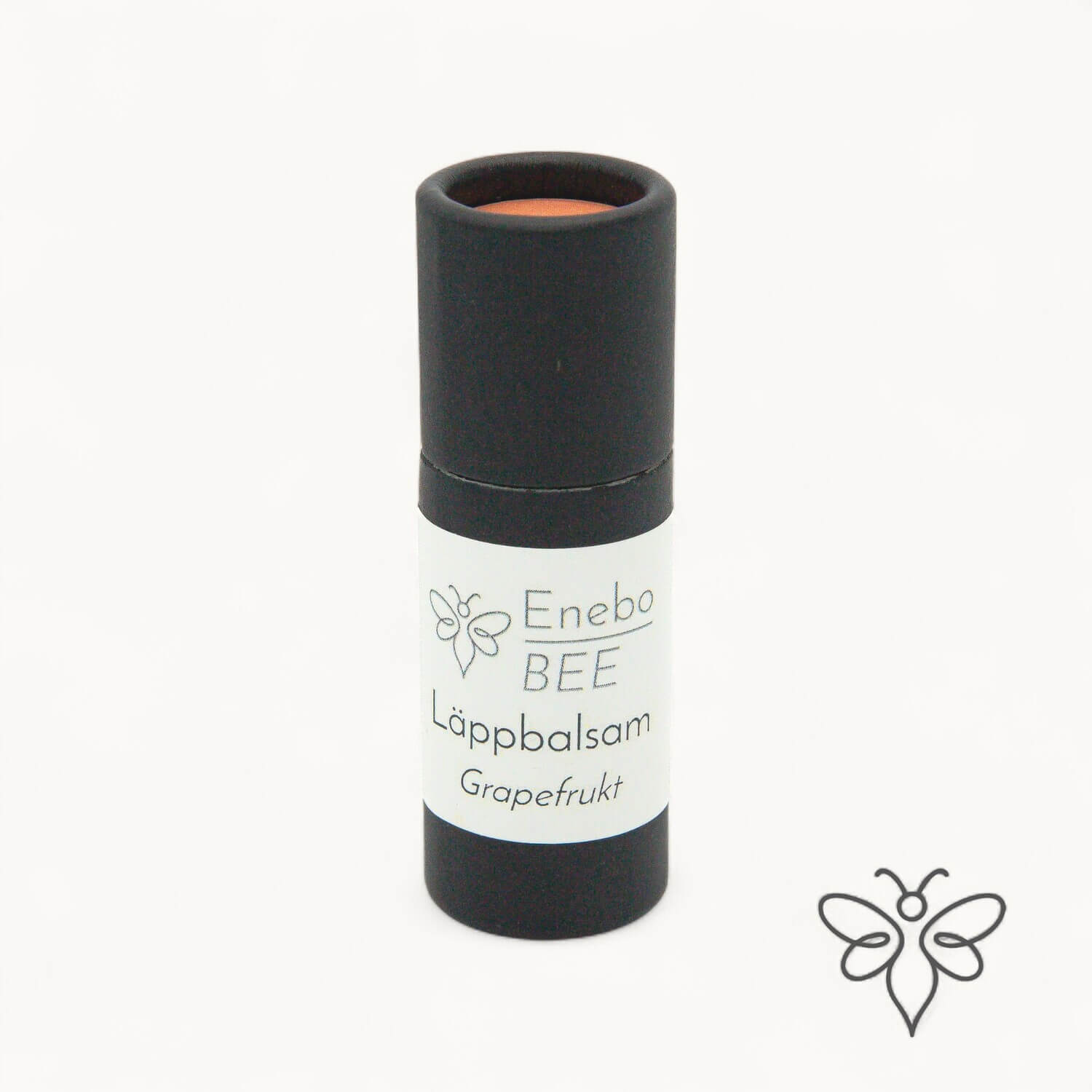 EneboBee läppbalsam Grapefrukt i svart pappstift – naturligt och handgjort.