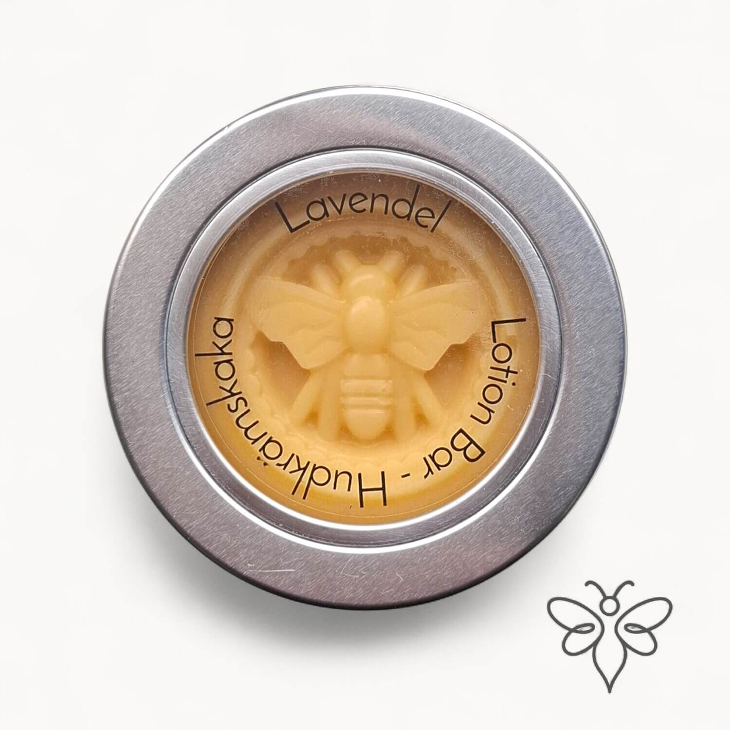 Stängd metallburk med EneboBee LotionBar – Lavendel.