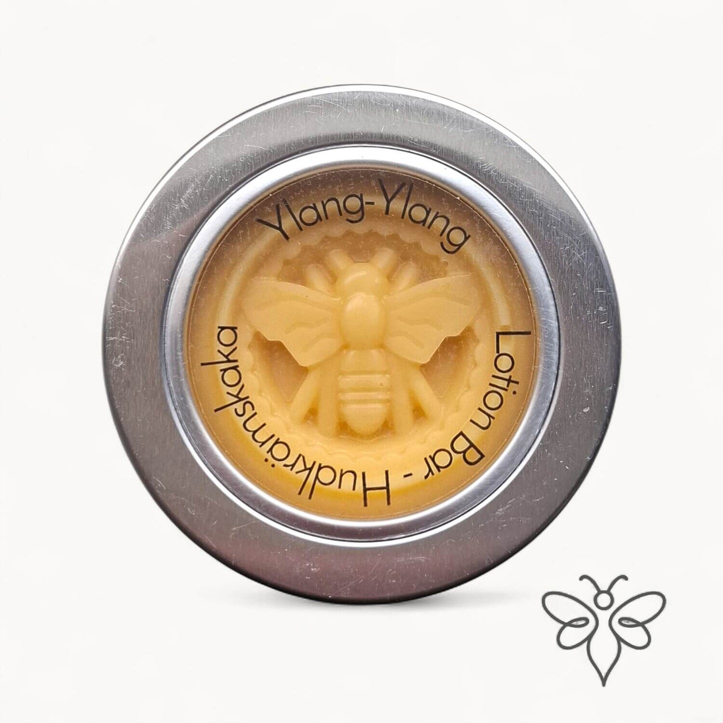 Stängd metallburk med EneboBee LotionBar – Ylang-ylang.