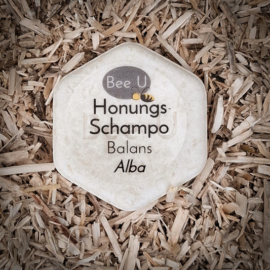 Schampokaka – Honungsschampo – Balans – Alba, framsida